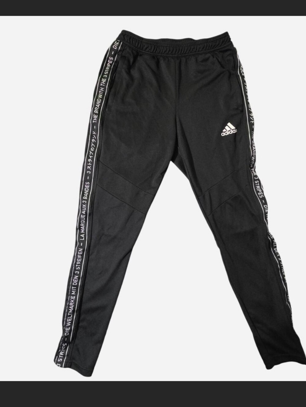 Adidas AEROREADY "The Brand with the 3 Stripes" in multi language Black Joggers
